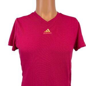 Adidas T Shirt Womens Size L Pink Clima Lite V Neck Short Sleeve